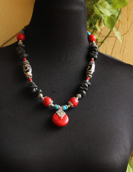 Tibetan red and black necklace