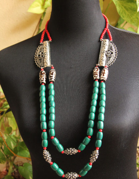 Turquoise tribal double layered necklace