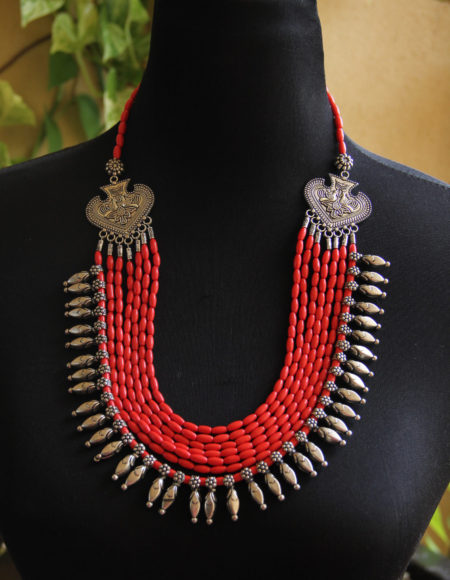 Red tribal multi layered necklace NND 2607