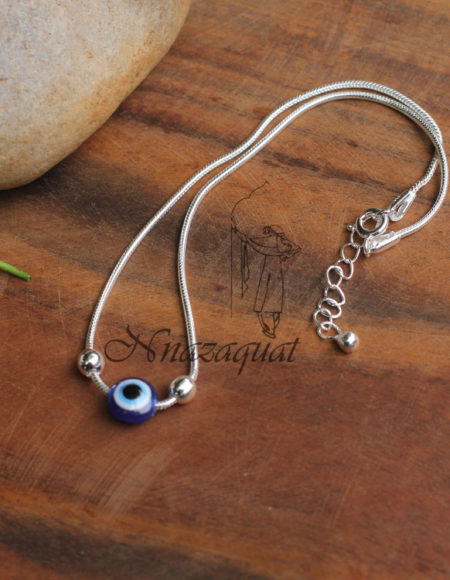 Silver handcrafted evil eye anklet SS 1455