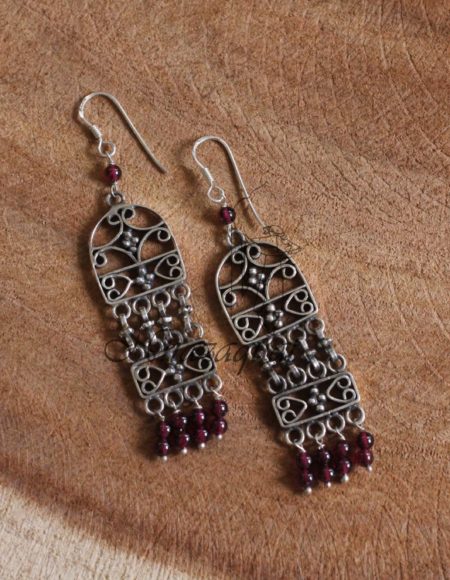 Pure silver handcrafted garnet earrings SS 1120a