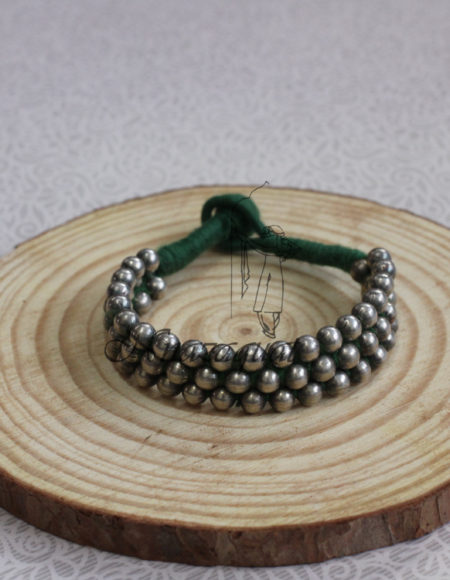Silver lookalike small beads bracelet Green SLA 69