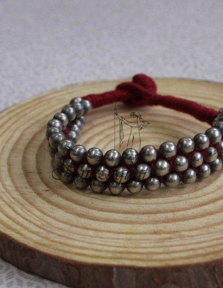 Silver lookalike small beads bracelet Maroon SLA 69