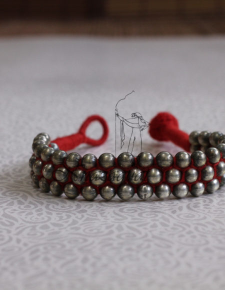 Silver lookalike small beads bracelet Red SLA 69