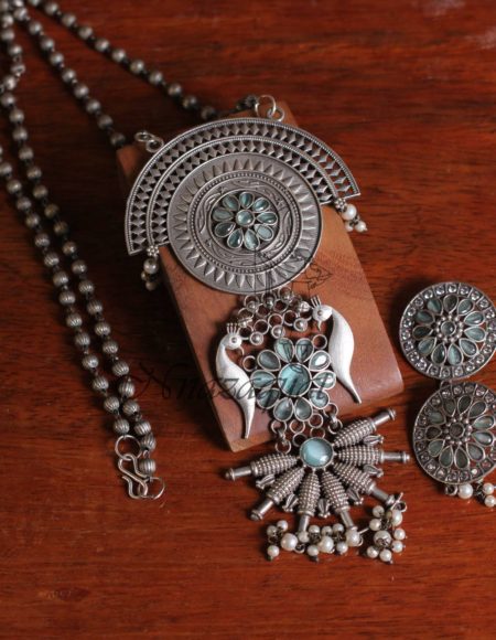 Silver lookalike Tribal Blue necklace SLA 118B