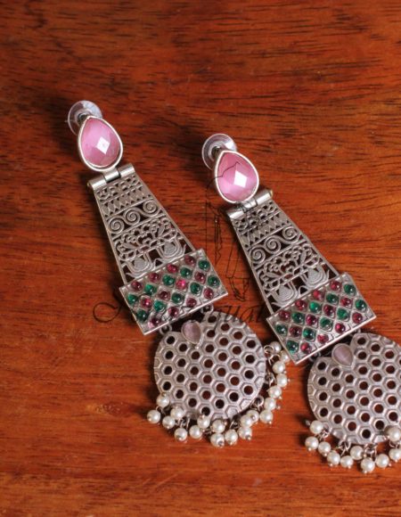 Silver lookalike pink Earring SLA 127P
