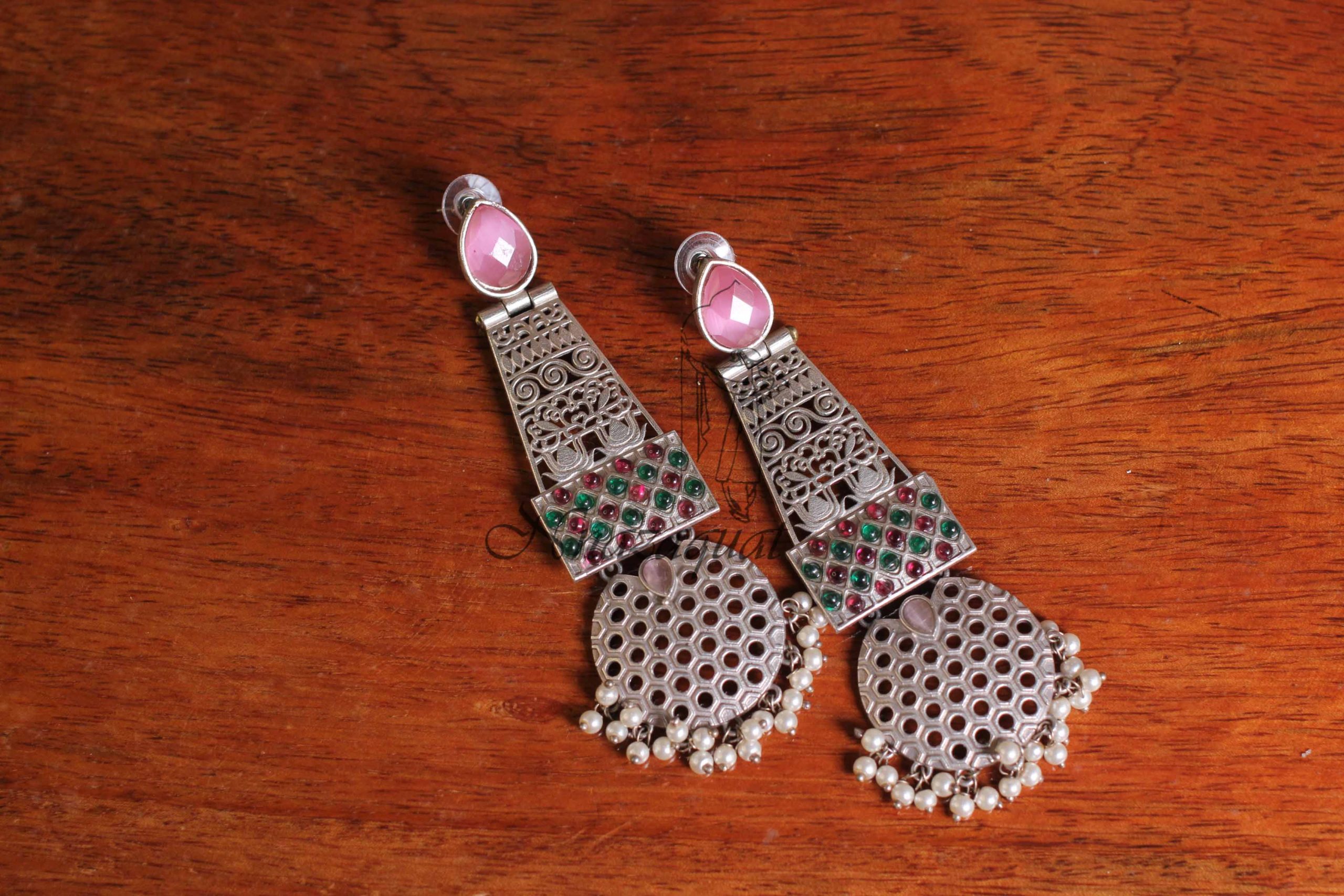 Silver lookalike pink Earring SLA 127P