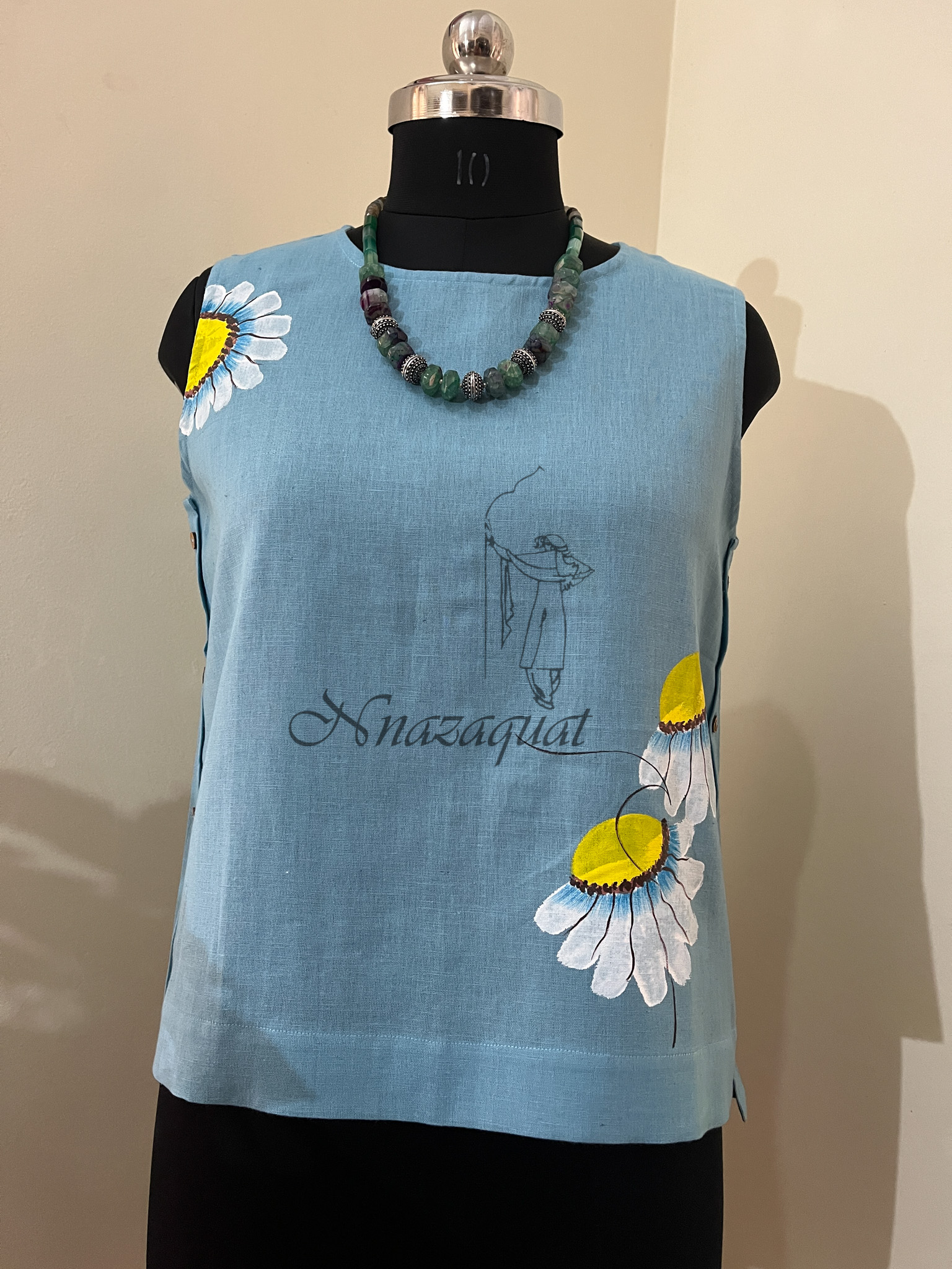 Hand painted Linen short top