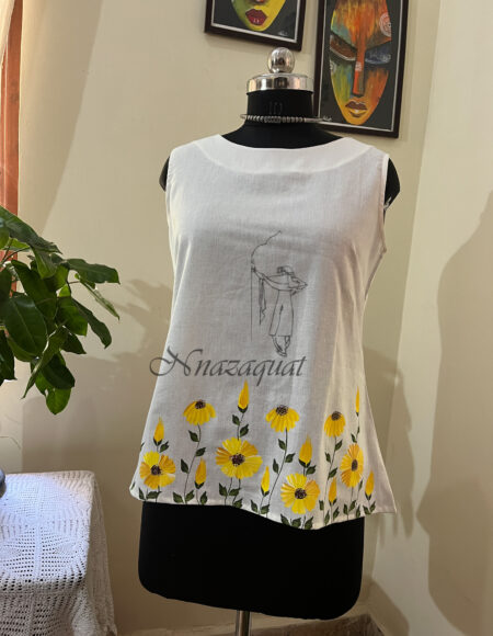Hand painted white Linen short top.