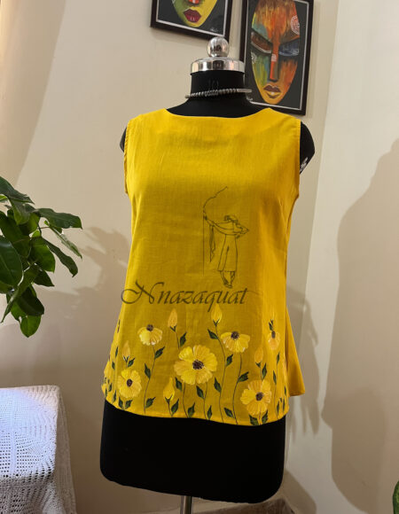 Hand painted yellow Linen short top.